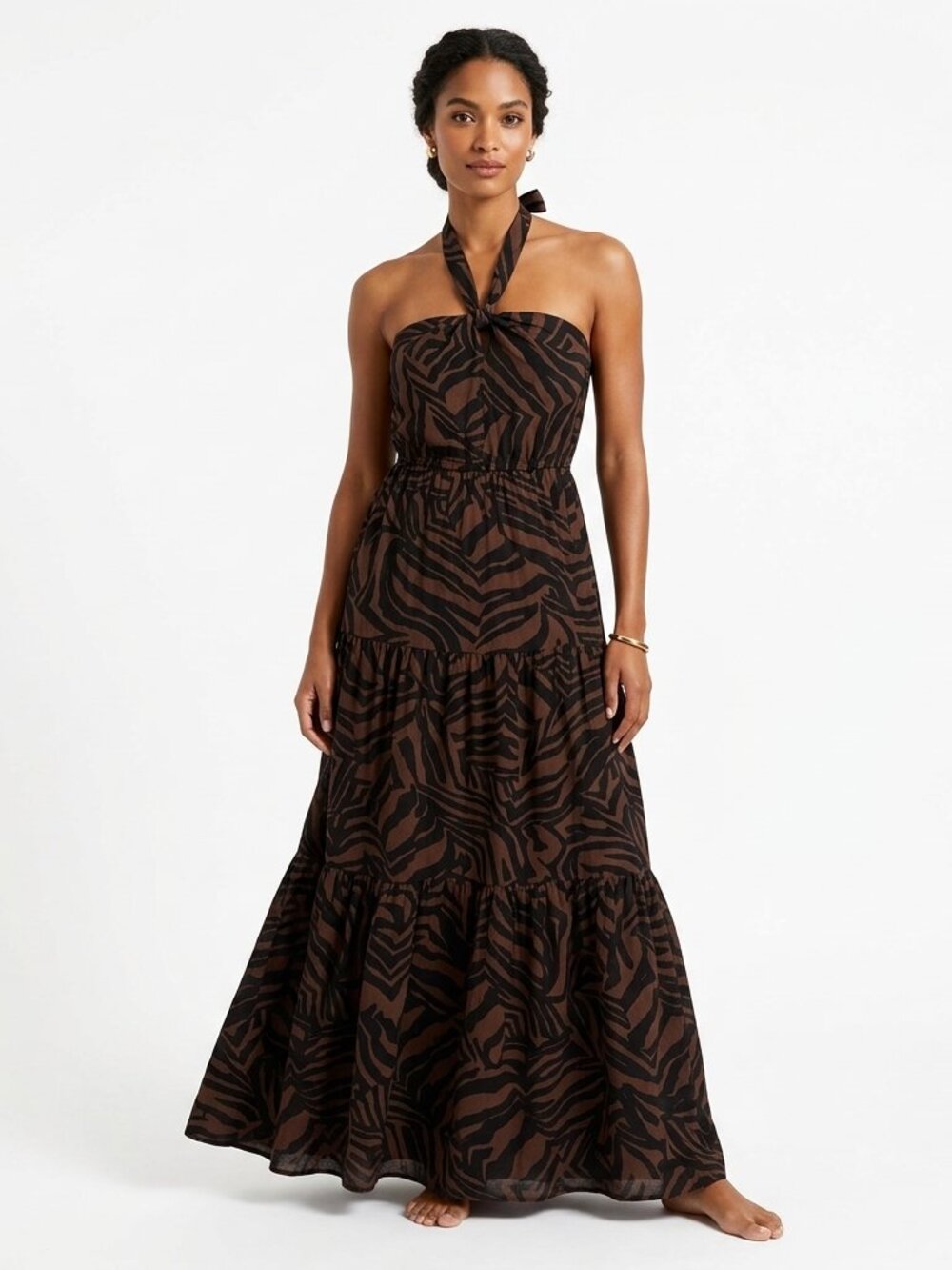 Nicole Miller Linen Blend Halter Pull On Maxi Dress NEW- Sz. Med